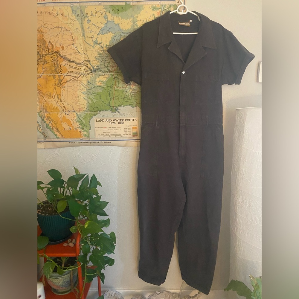 Brown big bud press short sleeve jumpsuit collared neckline 1x plus size 18